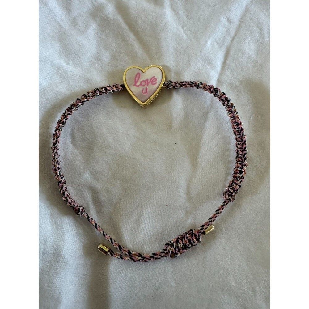 Kendra Scott Love U Heart Charm Braided Slider Bracelet in 14K Gold Plated 6.5"